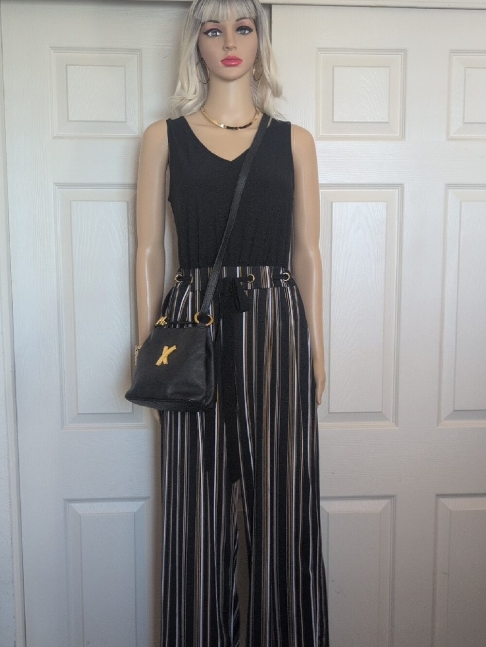 Wrapper Black Striped Wide-Leg Jumpsuit